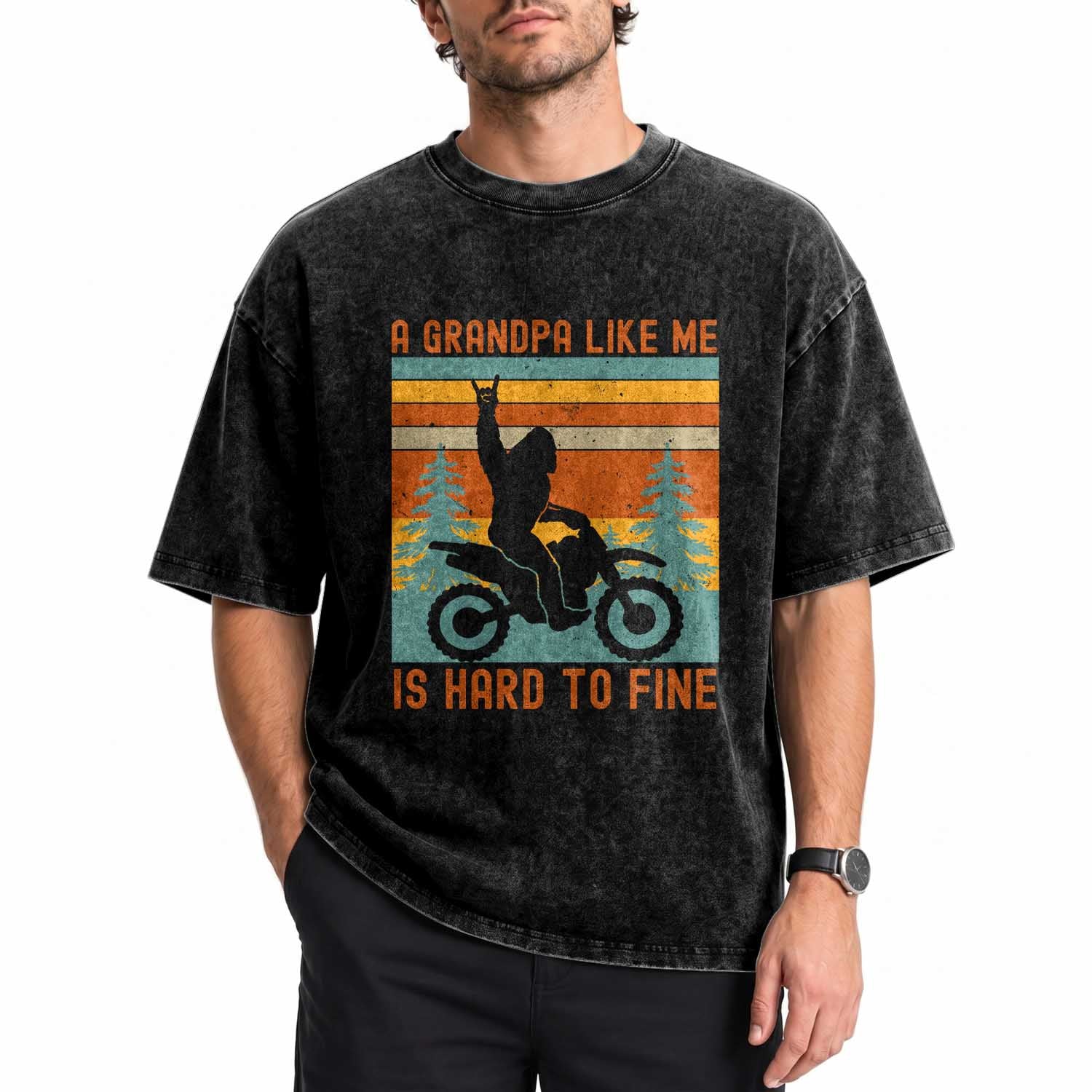 A Grandpa Like Me is Hard to Find Washed Cotton T-Shirt Dirt Bike Grandpa Bigfoot Sasquatch Dirt Biking Motocross