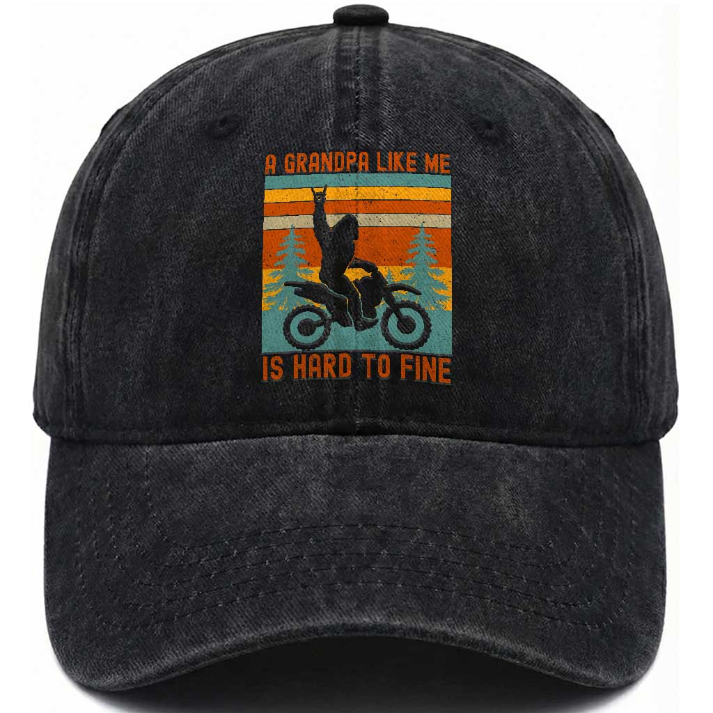 A Grandpa Like Me is Hard to Find Washed Cotton Baseball Cap Dirt Bike Grandpa Bigfoot Sasquatch Dirt Biking Motocross