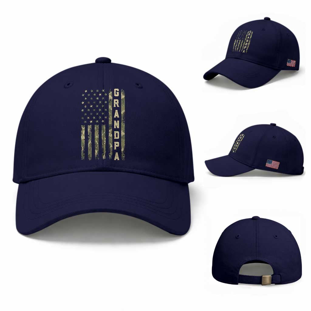 Camo Grandpa Camourflage USA Flag Fathers Day Baseball Cap