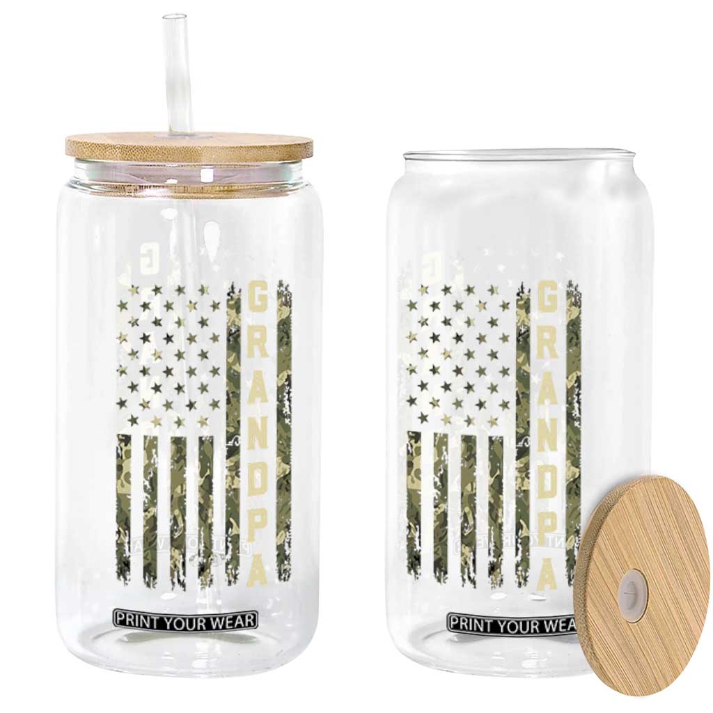 Camo Grandpa Camourflage USA Flag Fathers Day Glass Can