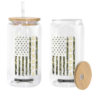 Camo Grandpa Camourflage USA Flag Fathers Day Glass Can