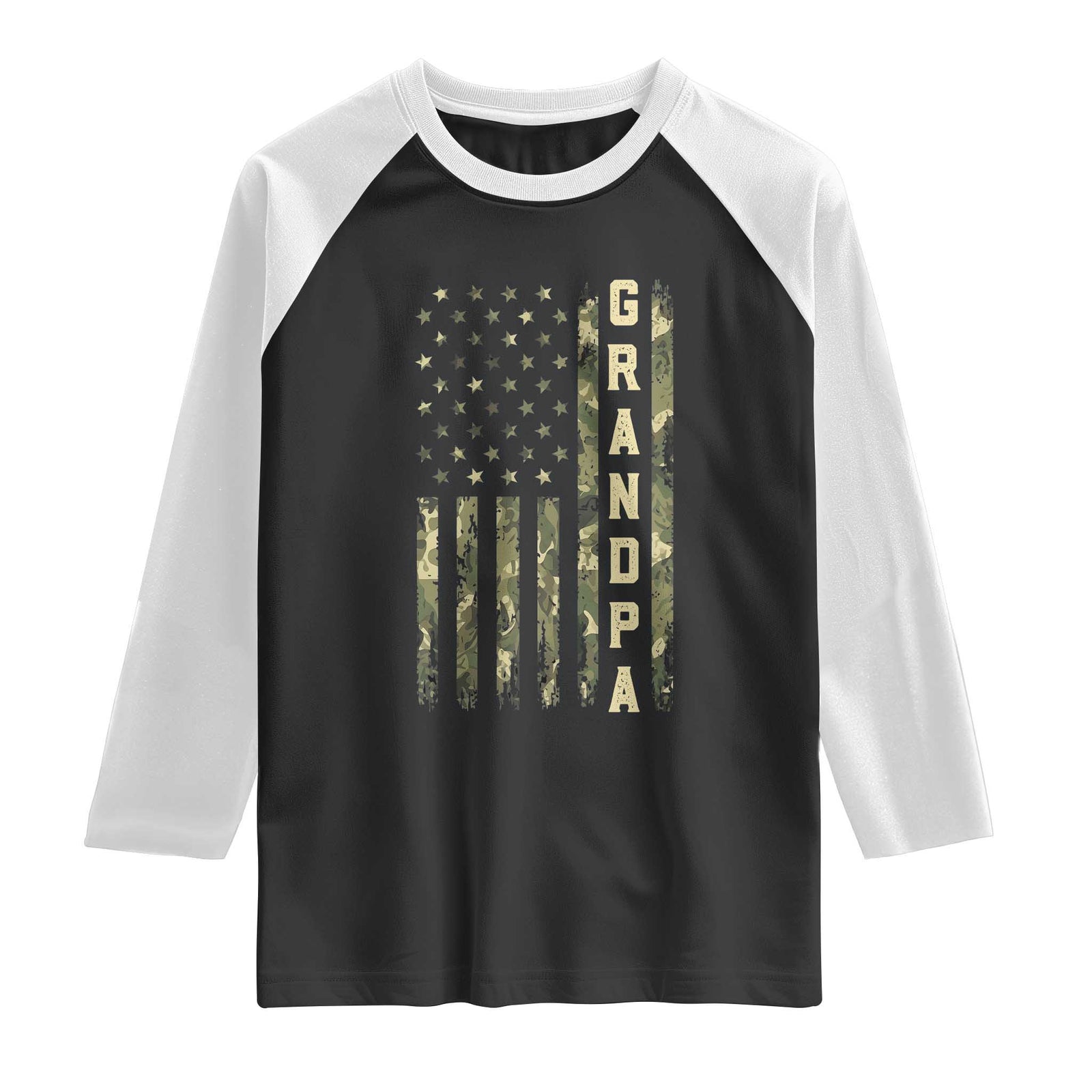Camo Grandpa Camourflage USA Flag Fathers Day Raglan Shirt