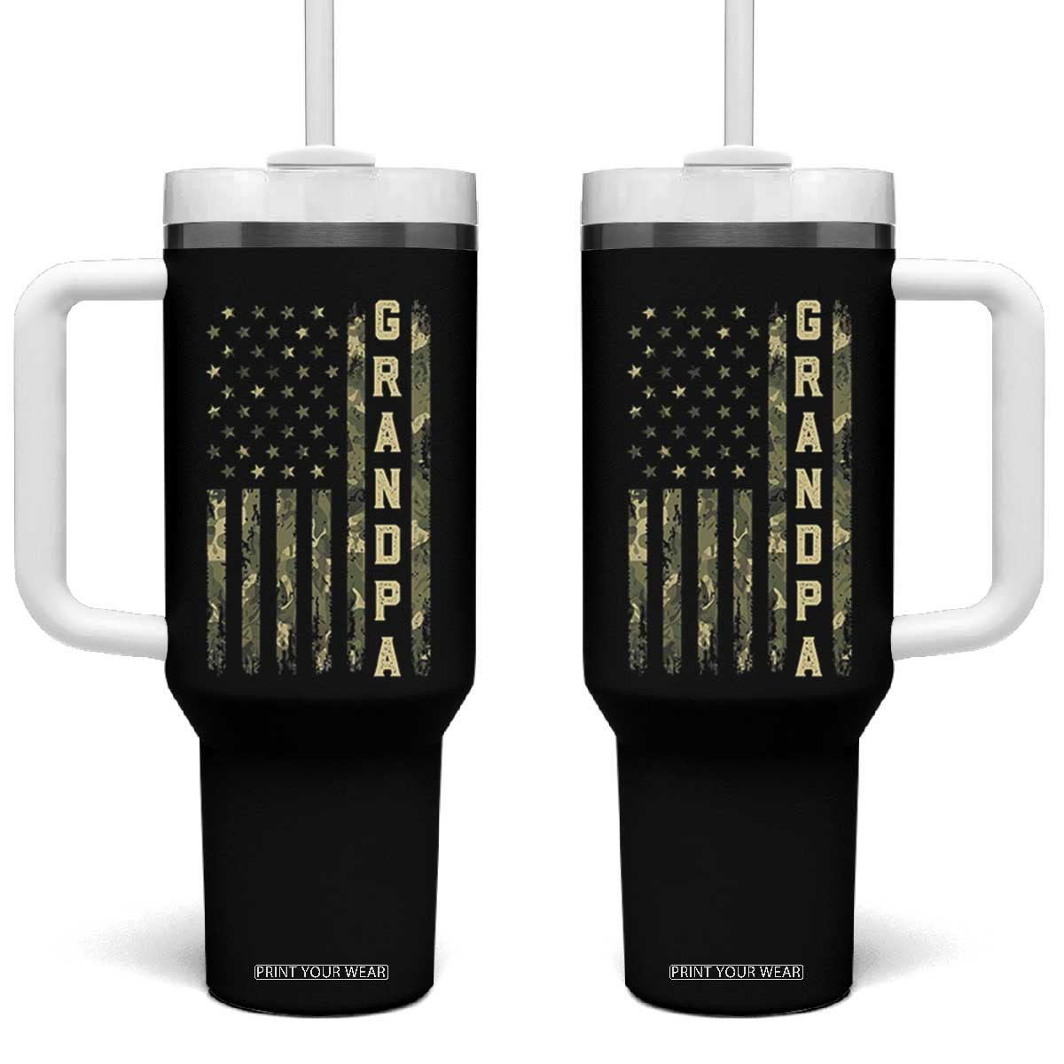 Camo Grandpa Camourflage USA Flag Fathers Day Tumbler With Handle