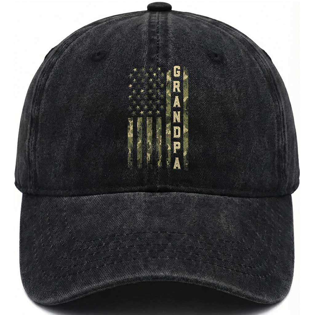 Camo Grandpa Camourflage USA Flag Fathers Day Washed Cotton Baseball Cap