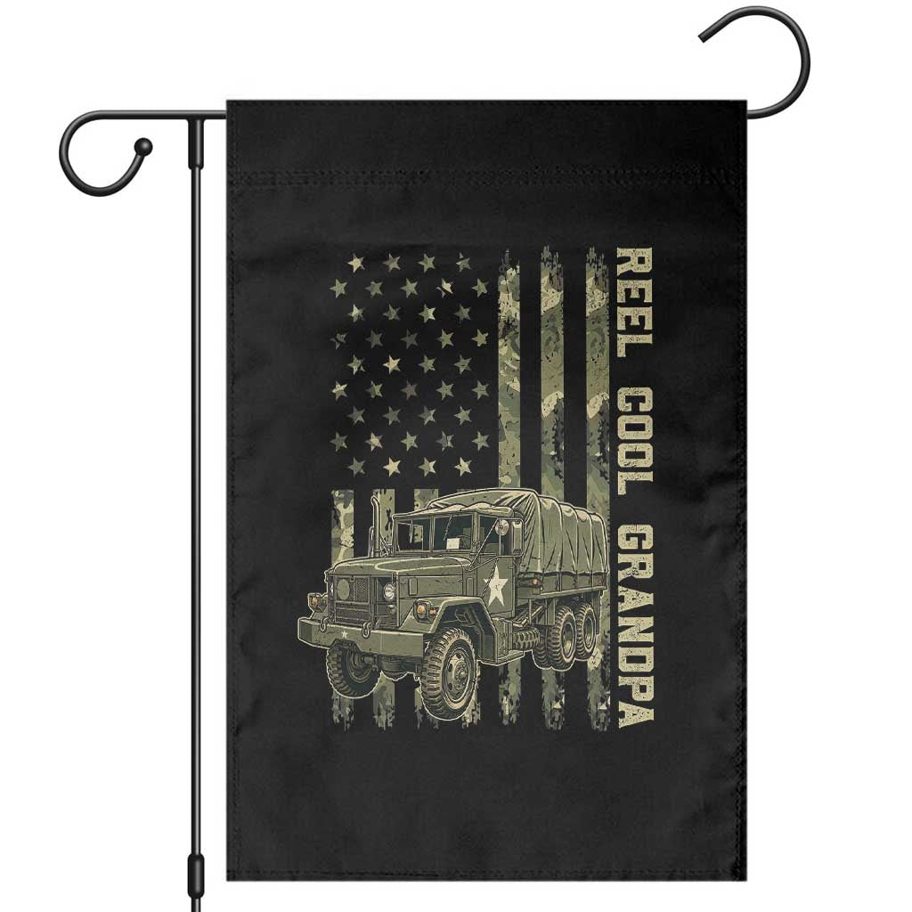 Reel Cool Grandpa Garden Flag Vintage 2.5 Ton Military Cargo Truck Camo US American Flag Trucker