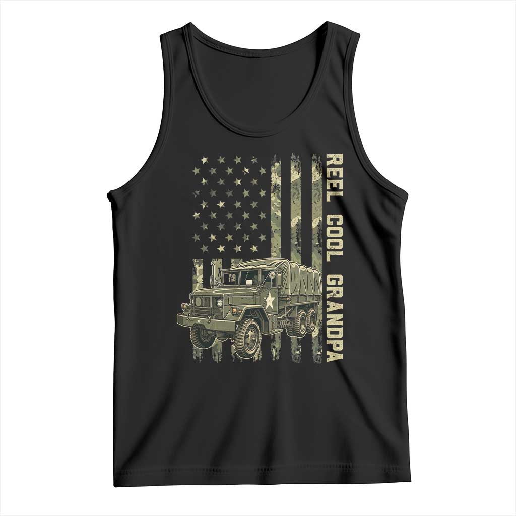 Reel Cool Grandpa Tank Top Vintage 2.5 Ton Military Cargo Truck Camo US American Flag Trucker