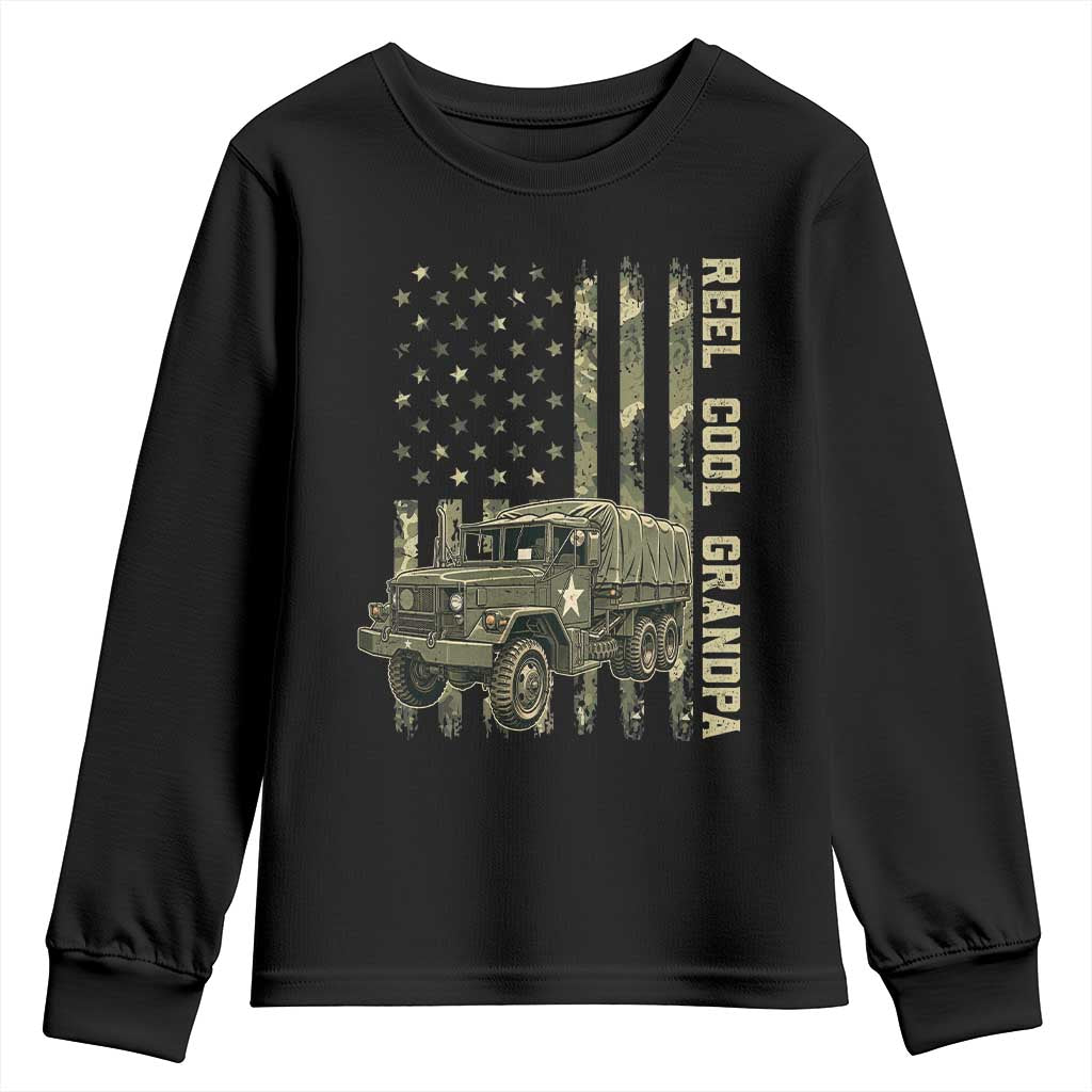 Reel Cool Grandpa Youth Sweatshirt Vintage 2.5 Ton Military Cargo Truck Camo US American Flag Trucker