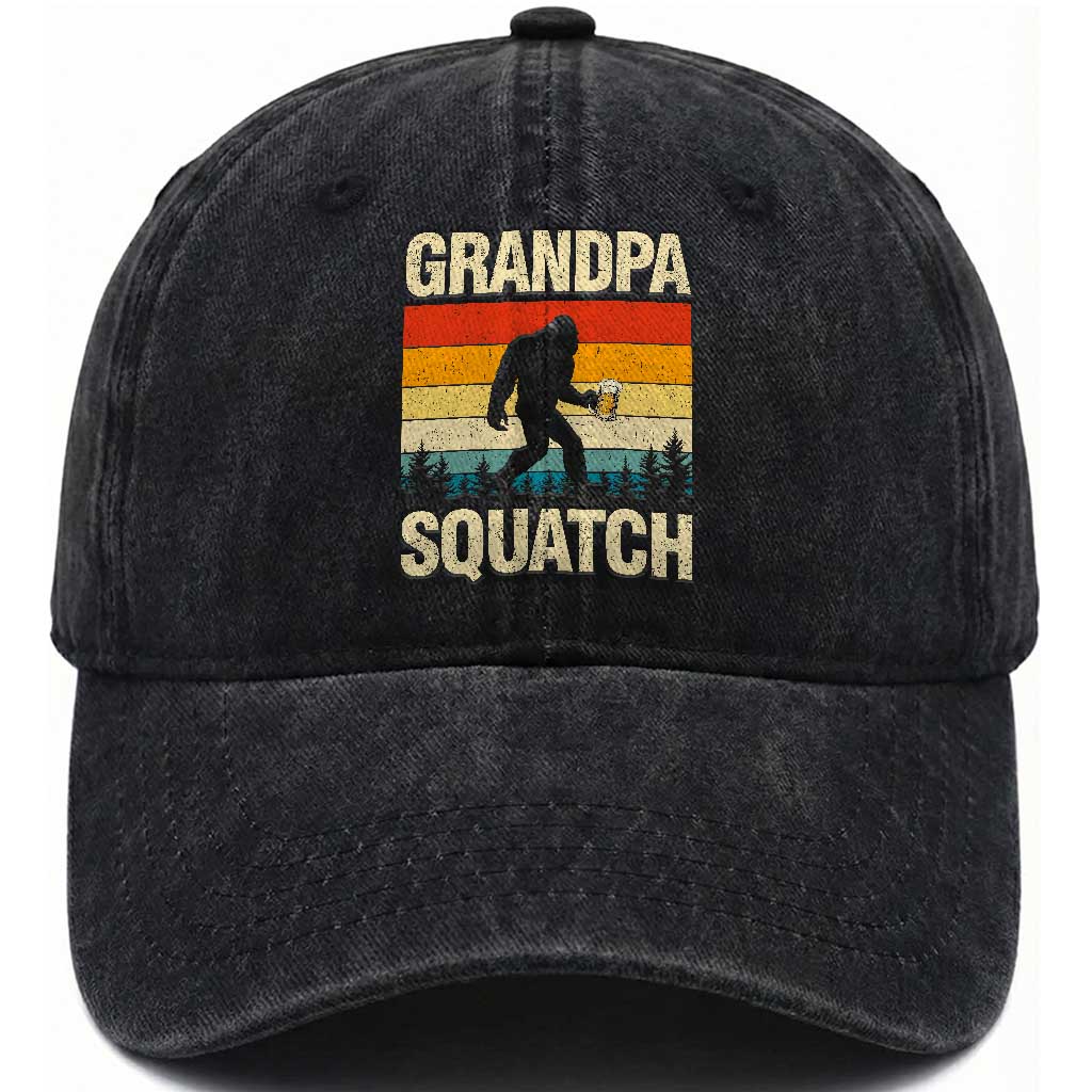 Grandpa Squatch Bigfoot Grandpa Sasquatch Yeti Family Grandpa Beer Bigfoot Loves Beer Bigfoot Sasquatch Beer Washed Cotton Baseball Cap
