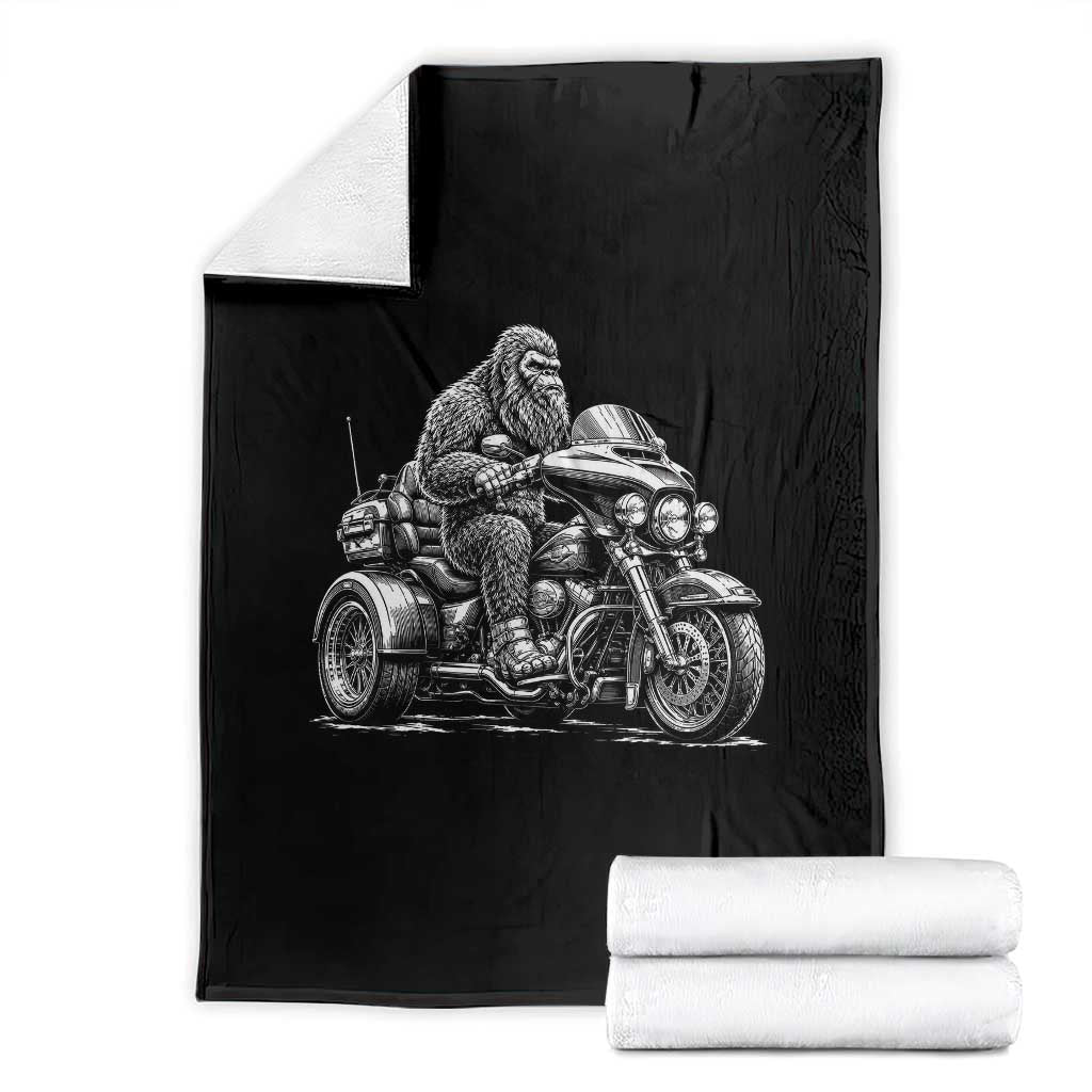 Bigfoot Riding Motorcycle Three Wheeled Trike Sasquatch Throw Blanket