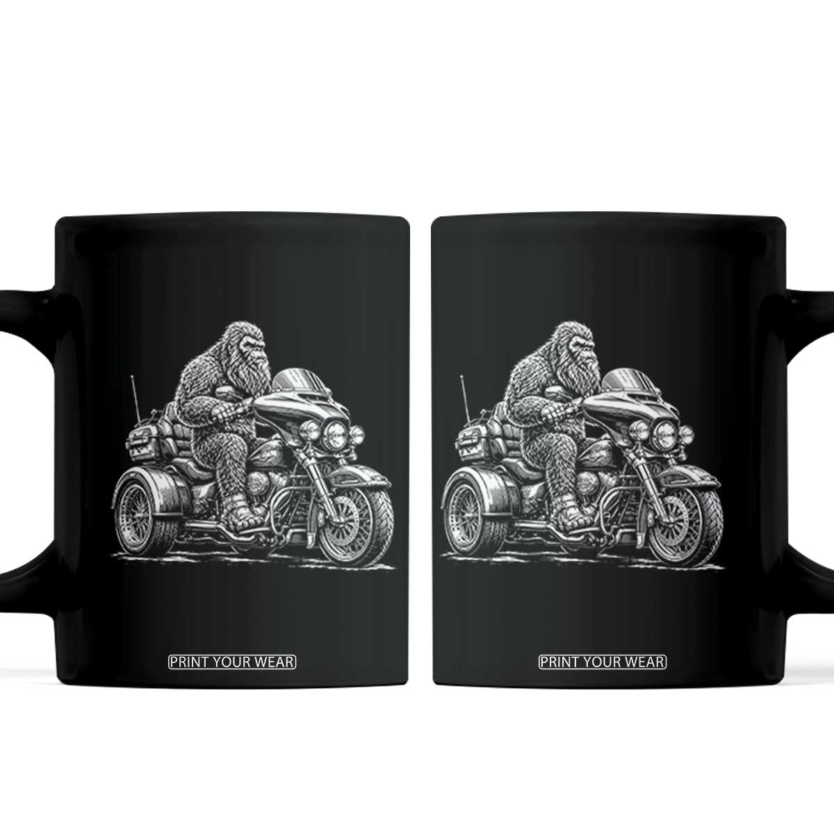 Bigfoot Riding Motorcycle Three Wheeled Trike Sasquatch Coffee Mug