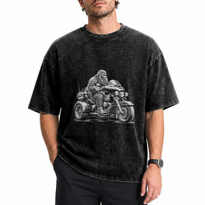 Bigfoot Riding Motorcycle Three Wheeled Trike Sasquatch Washed Cotton T-Shirt