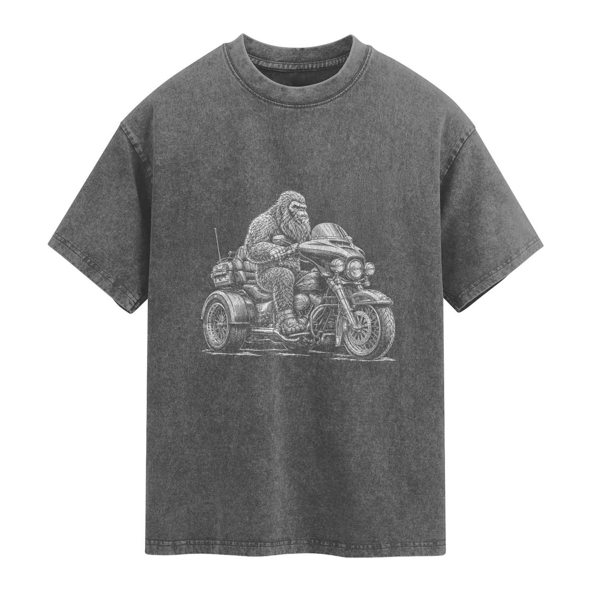 Bigfoot Riding Motorcycle Three Wheeled Trike Sasquatch Washed Cotton T-Shirt