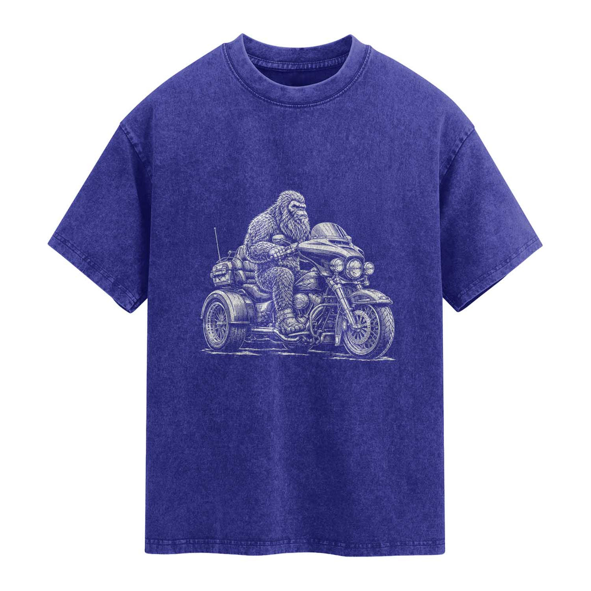 Bigfoot Riding Motorcycle Three Wheeled Trike Sasquatch Washed Cotton T-Shirt