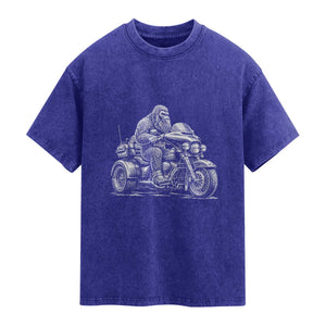 Bigfoot Riding Motorcycle Three Wheeled Trike Sasquatch Washed Cotton T-Shirt