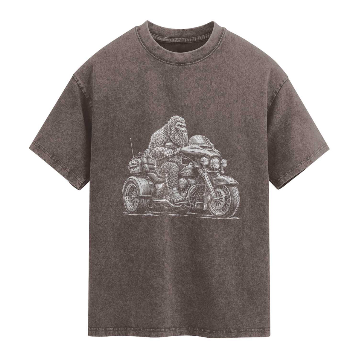Bigfoot Riding Motorcycle Three Wheeled Trike Sasquatch Washed Cotton T-Shirt