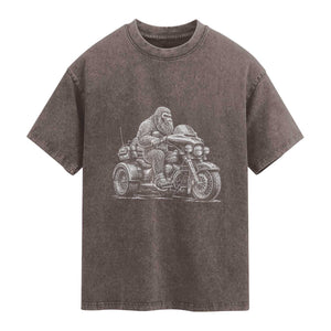 Bigfoot Riding Motorcycle Three Wheeled Trike Sasquatch Washed Cotton T-Shirt