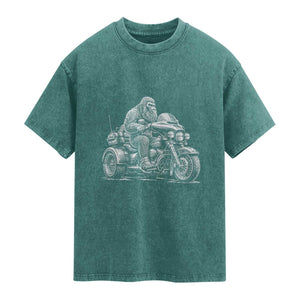 Bigfoot Riding Motorcycle Three Wheeled Trike Sasquatch Washed Cotton T-Shirt