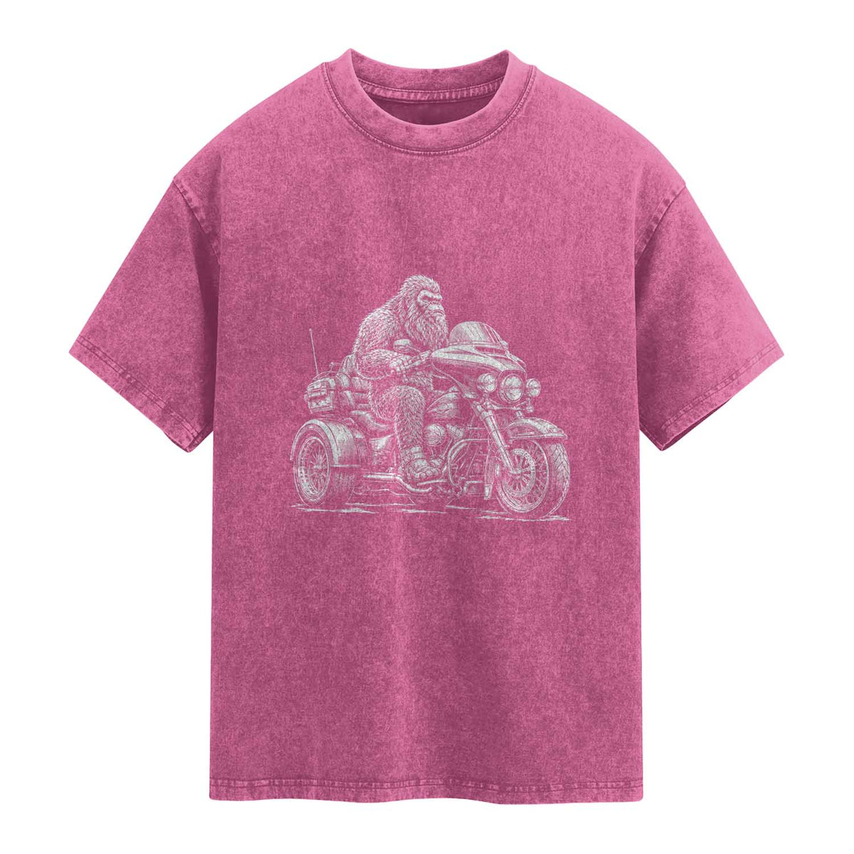 Bigfoot Riding Motorcycle Three Wheeled Trike Sasquatch Washed Cotton T-Shirt