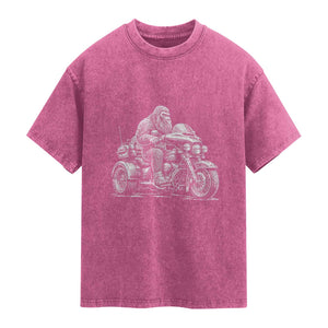 Bigfoot Riding Motorcycle Three Wheeled Trike Sasquatch Washed Cotton T-Shirt