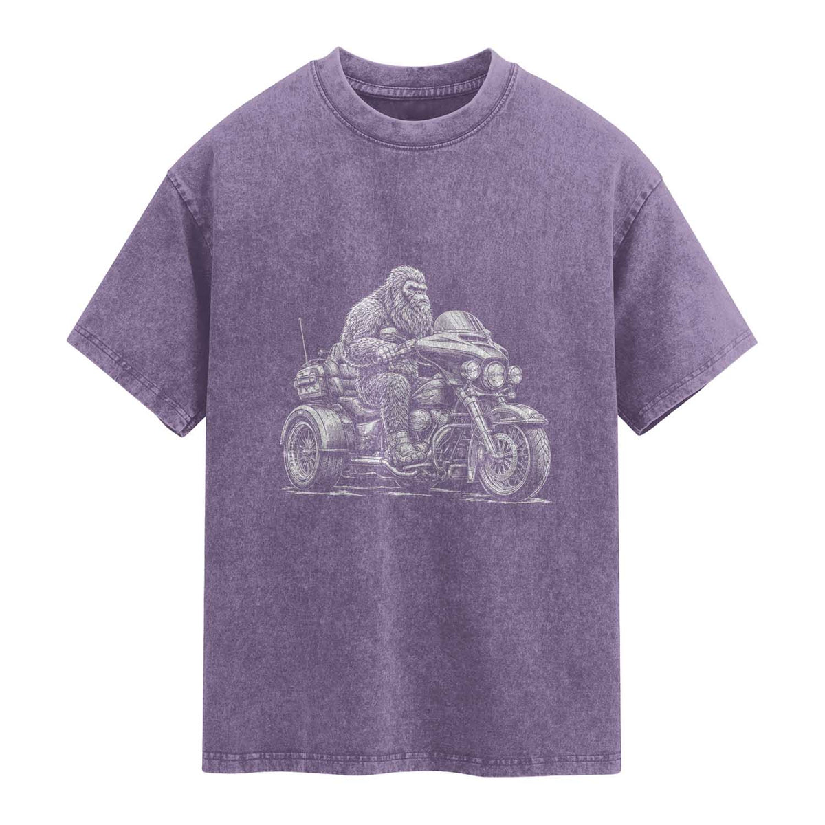 Bigfoot Riding Motorcycle Three Wheeled Trike Sasquatch Washed Cotton T-Shirt