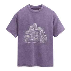 Bigfoot Riding Motorcycle Three Wheeled Trike Sasquatch Washed Cotton T-Shirt