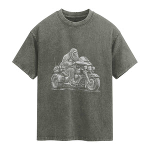 Bigfoot Riding Motorcycle Three Wheeled Trike Sasquatch Washed Cotton T-Shirt