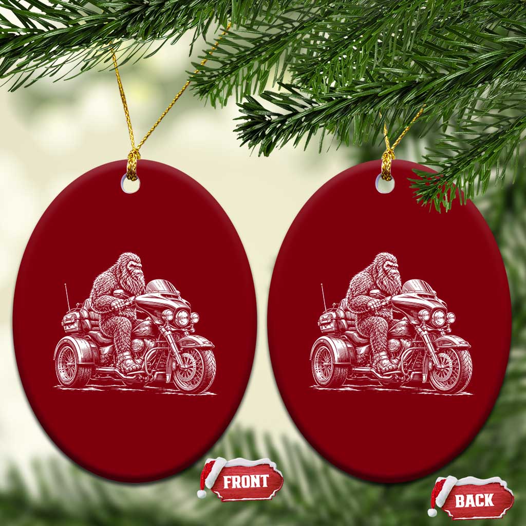 Bigfoot Riding Motorcycle Three Wheeled Trike Sasquatch Ceramic Ornament