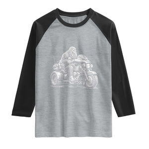 Bigfoot Riding Motorcycle Three Wheeled Trike Sasquatch Raglan Shirt