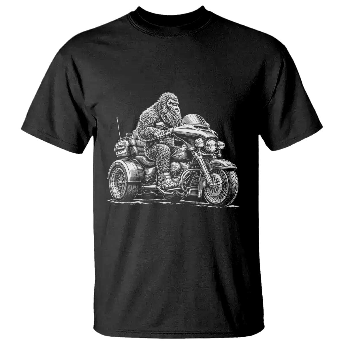 Bigfoot Riding Motorcycle Three Wheeled Trike Sasquatch T Shirt