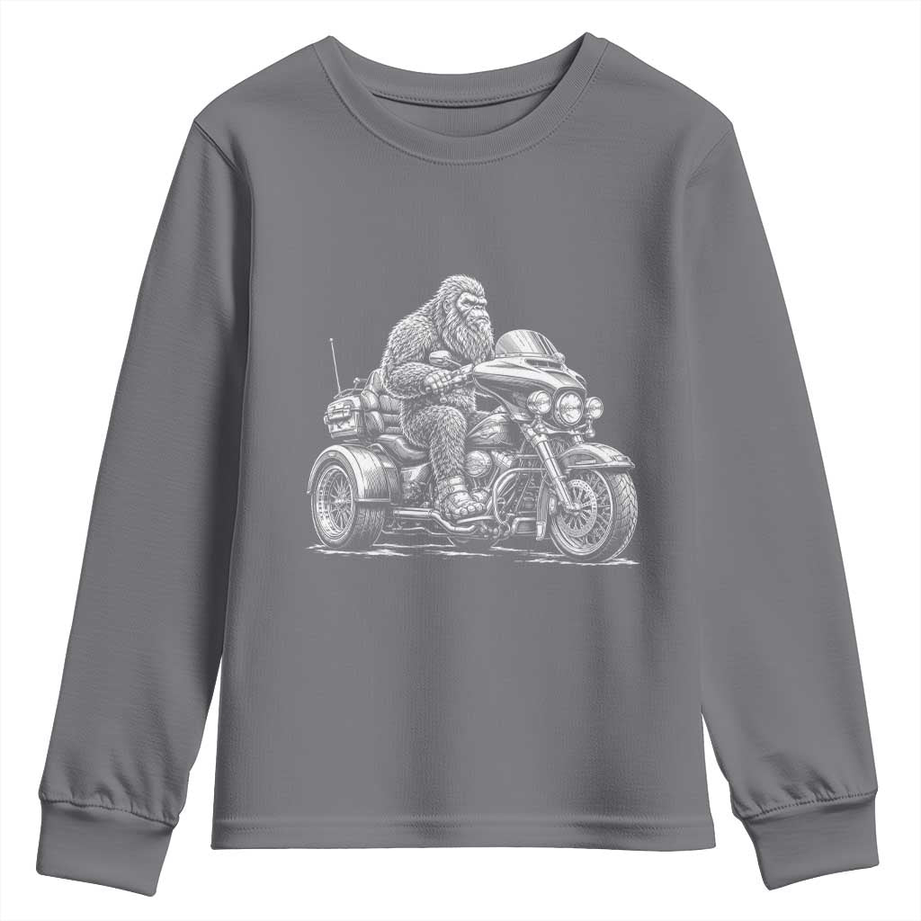 Bigfoot Riding Motorcycle Three Wheeled Trike Sasquatch Youth Sweatshirt