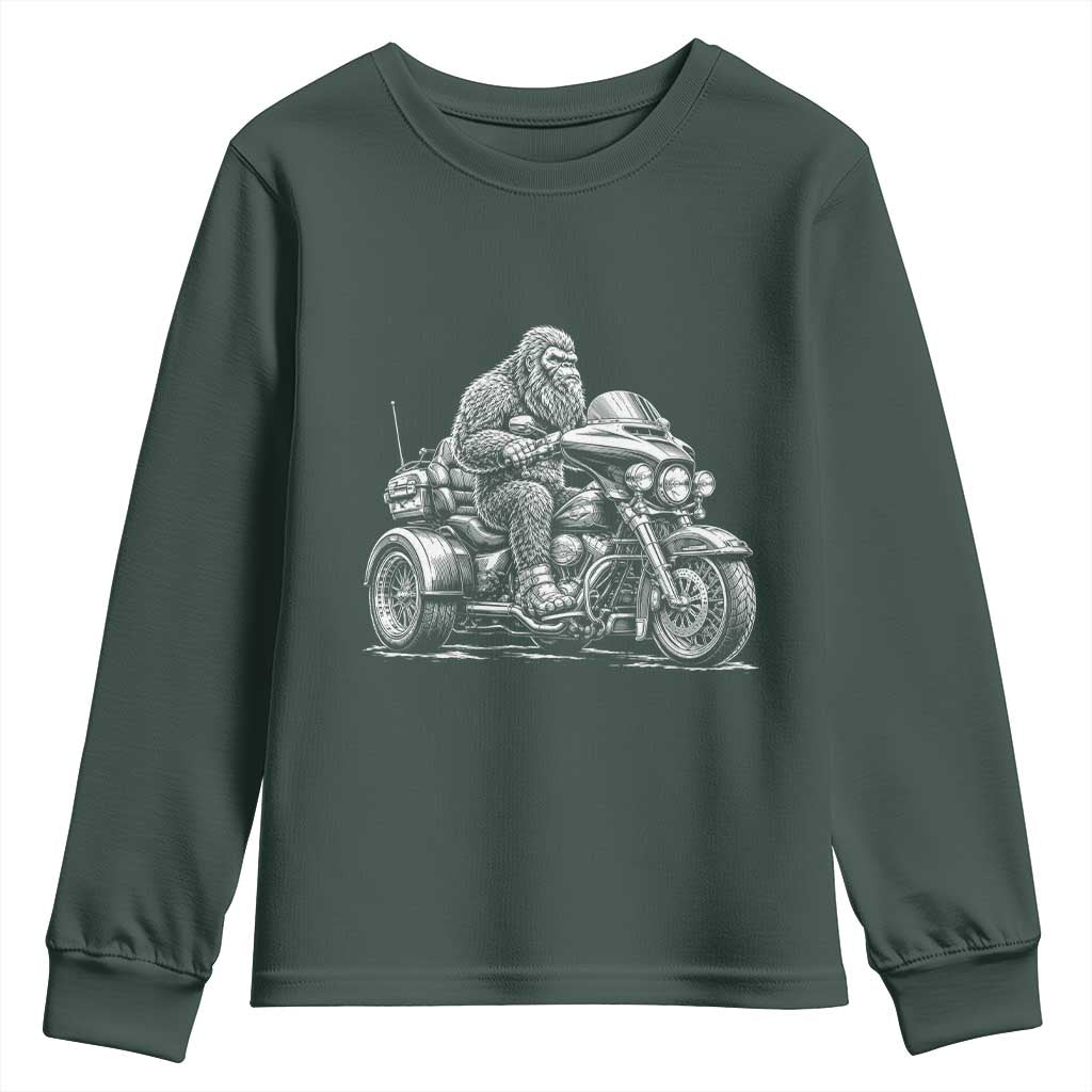 Bigfoot Riding Motorcycle Three Wheeled Trike Sasquatch Youth Sweatshirt