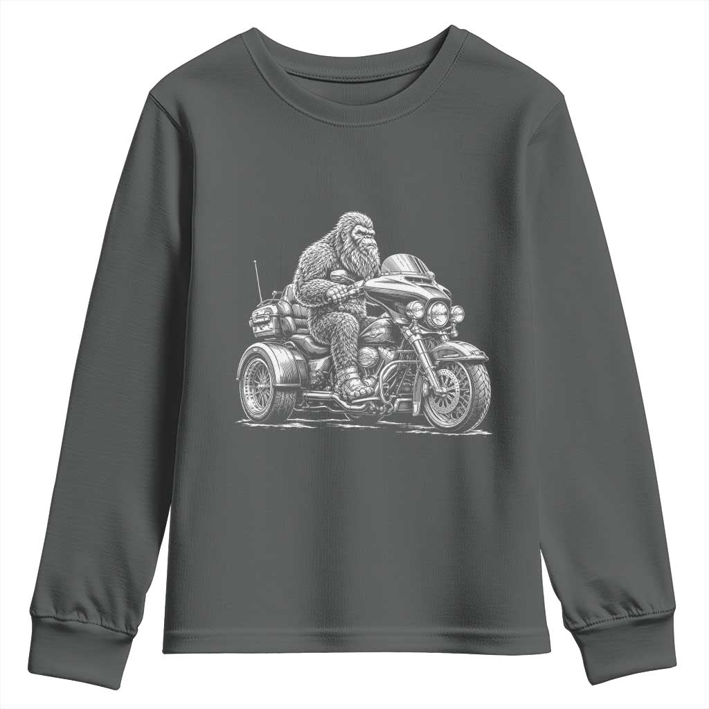 Bigfoot Riding Motorcycle Three Wheeled Trike Sasquatch Youth Sweatshirt
