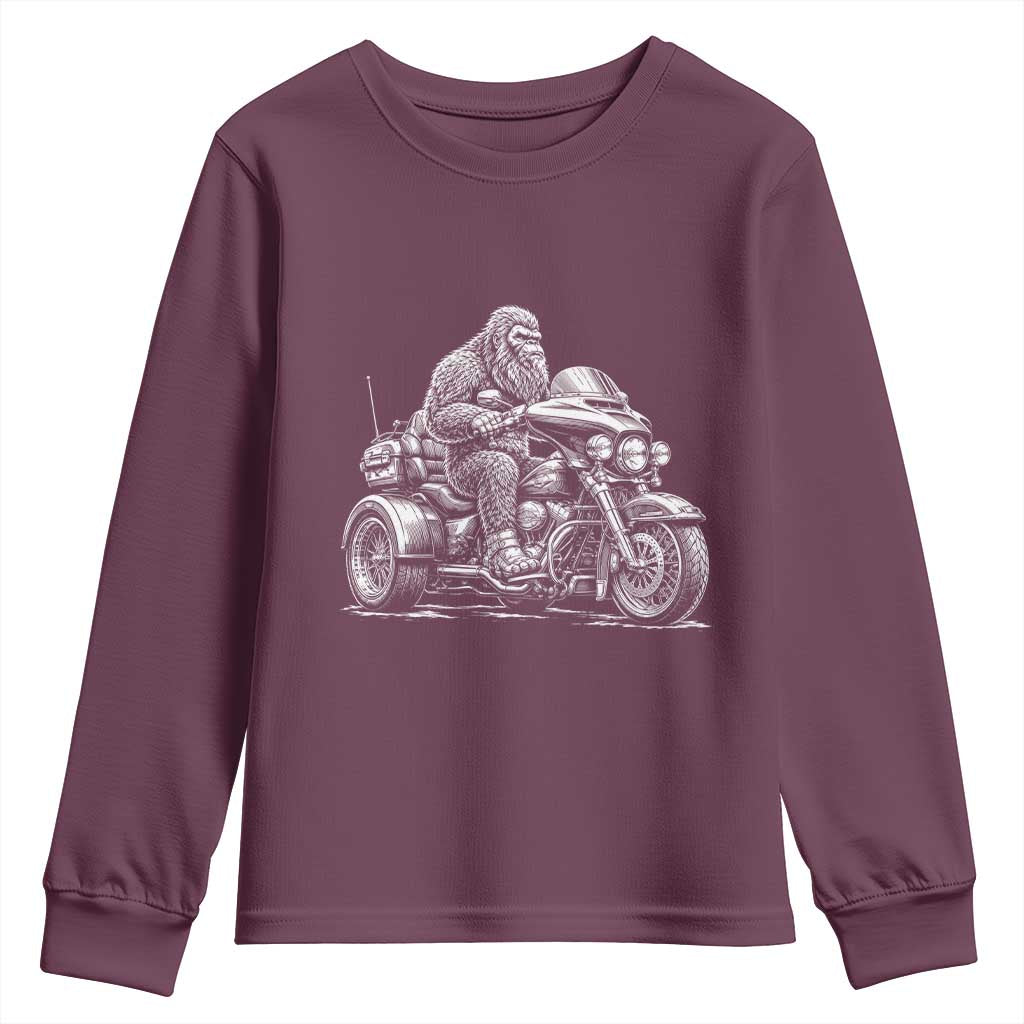 Bigfoot Riding Motorcycle Three Wheeled Trike Sasquatch Youth Sweatshirt