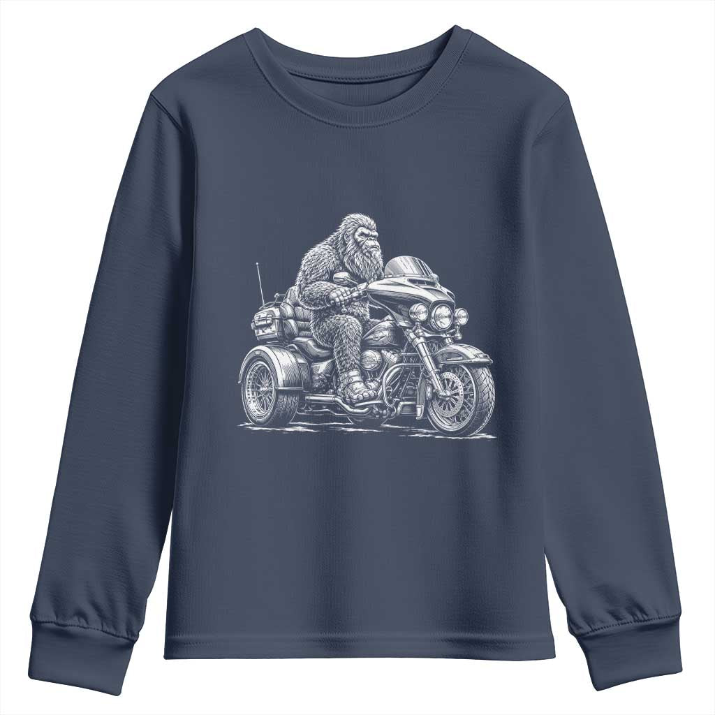 Bigfoot Riding Motorcycle Three Wheeled Trike Sasquatch Youth Sweatshirt