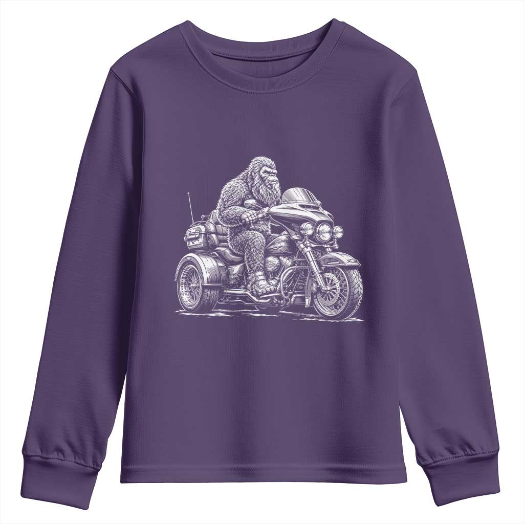 Bigfoot Riding Motorcycle Three Wheeled Trike Sasquatch Youth Sweatshirt