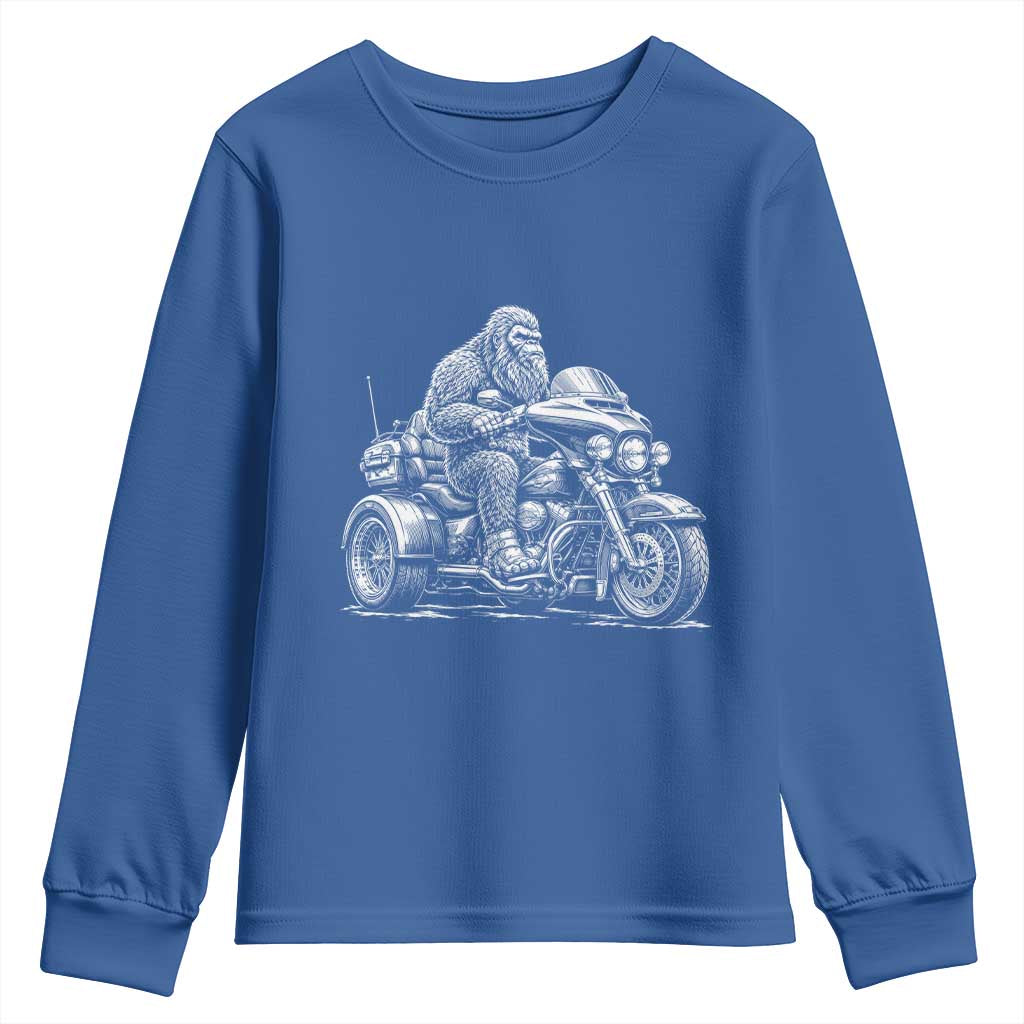 Bigfoot Riding Motorcycle Three Wheeled Trike Sasquatch Youth Sweatshirt