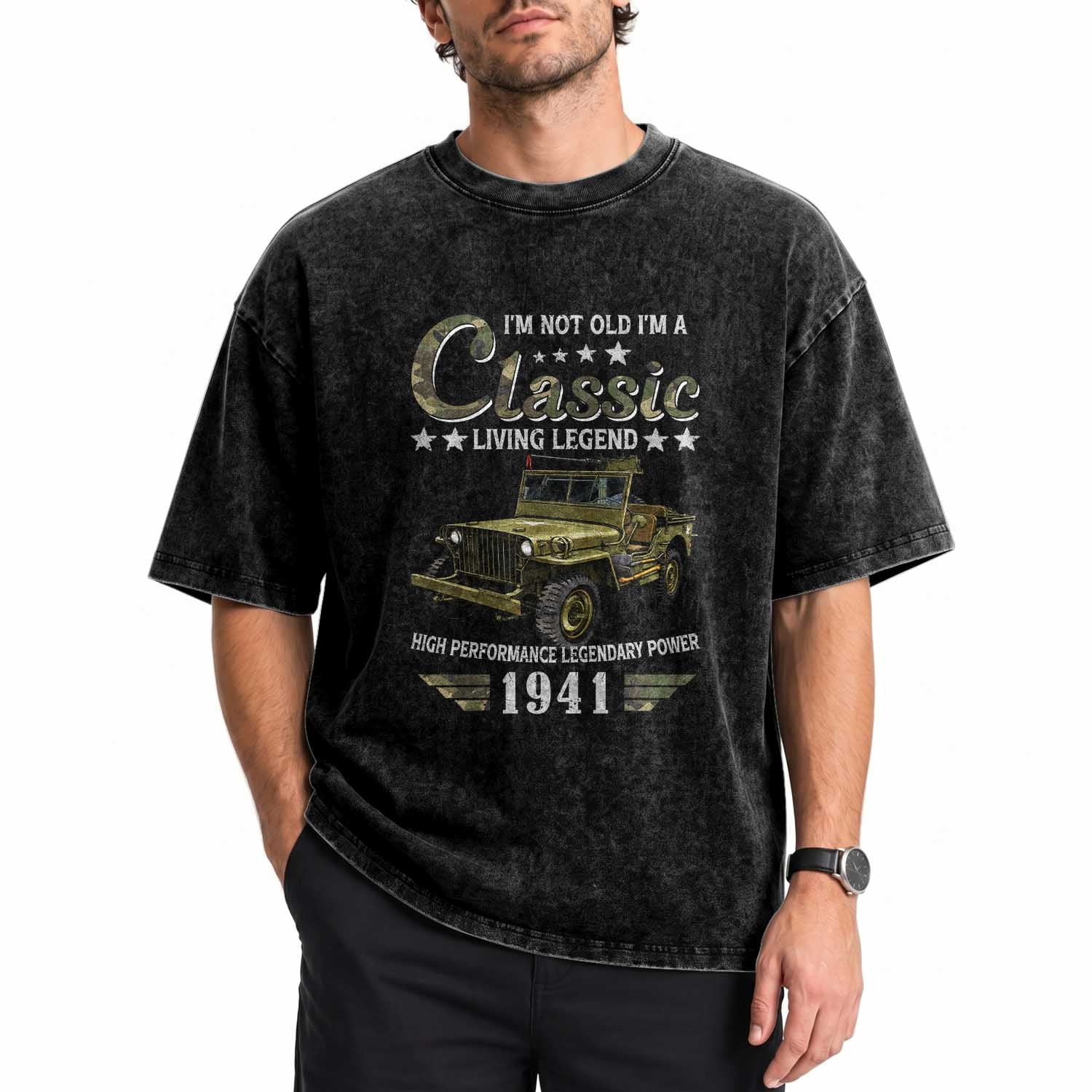 85th Birthday Classic Car For Legends Born In 1941 Washed Cotton T-Shirt Vintage WWII Military Vehicle