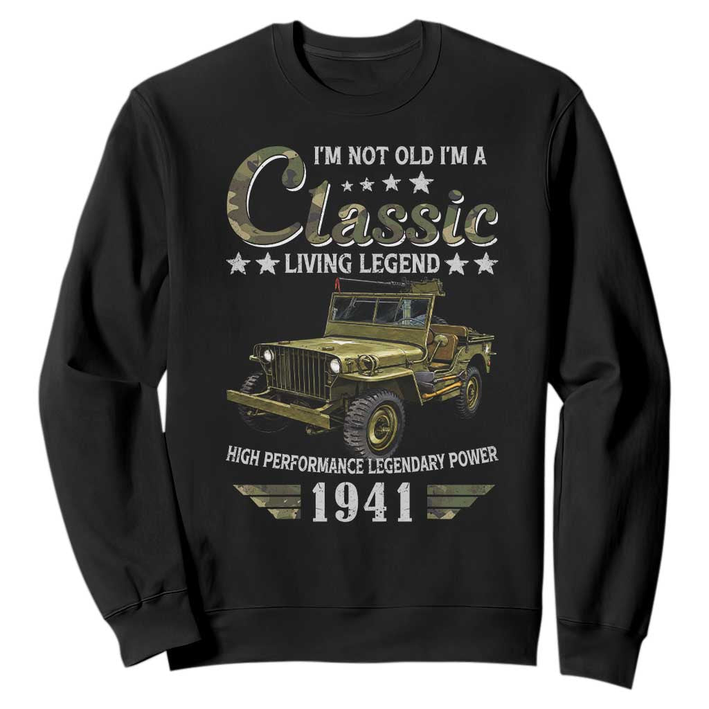 85th Birthday Classic Car For Legends Born In 1941 Sweatshirt Vintage WWII Military Vehicle