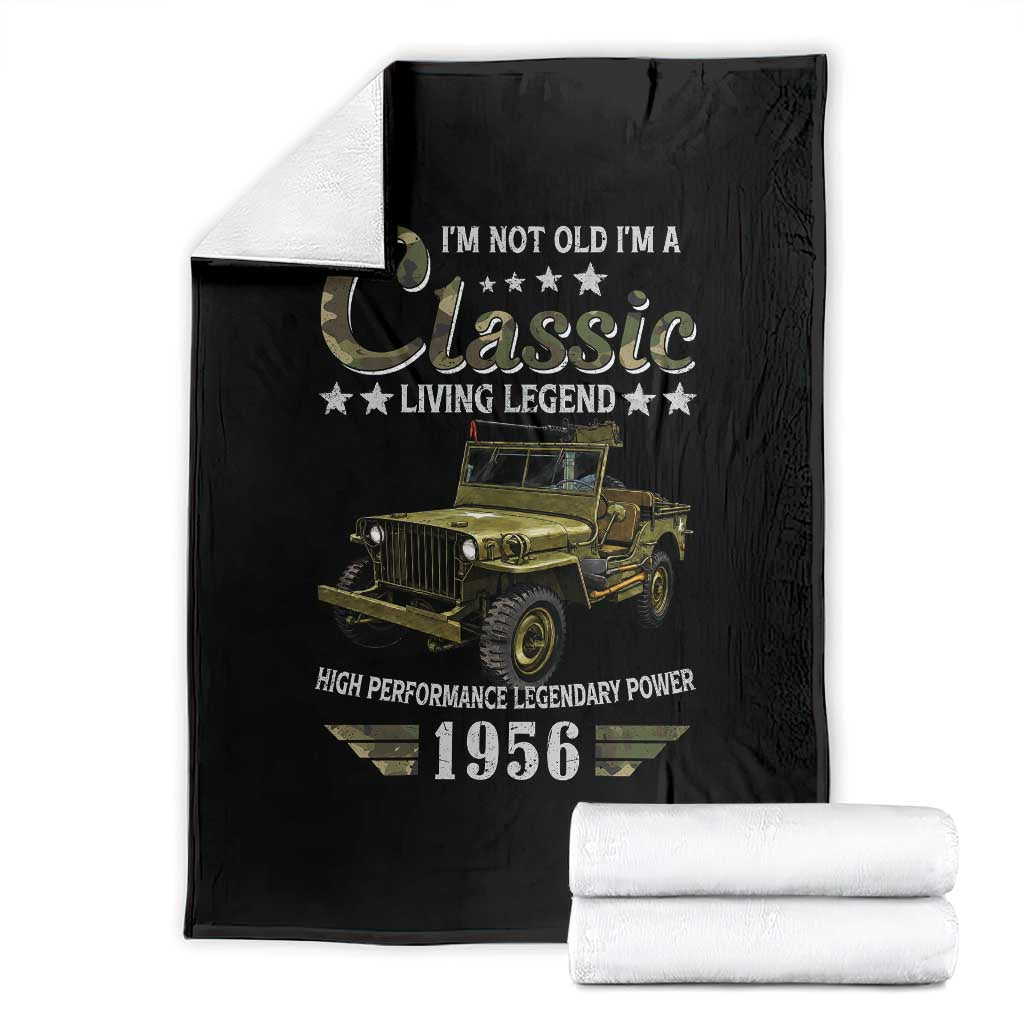 70th Birthday Classic Car For Legends Born In 1956 Throw Blanket Vintage WWII Military Vehicle