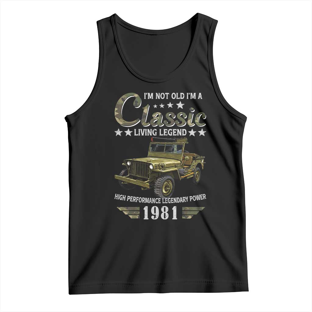 45th Birthday Classic Car For Legends Born In 1981 Tank Top Vintage WWII Military Vehicle