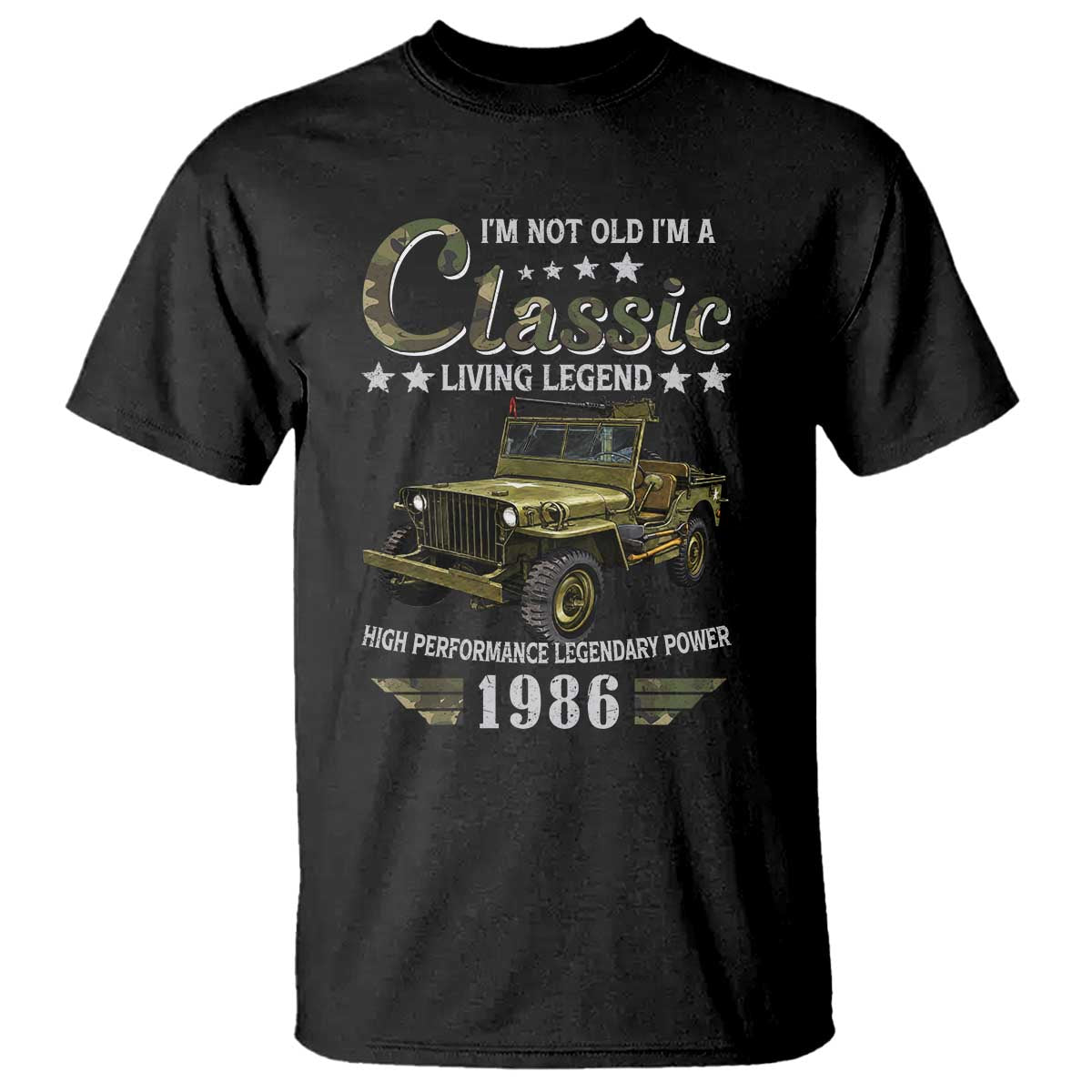 40th Birthday Classic Car For Legends Born In 1986 T Shirt Vintage WWII Military Vehicle