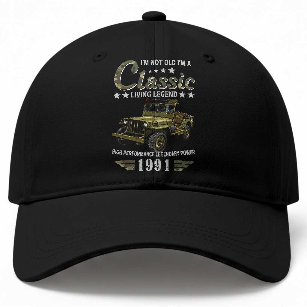 35th Birthday Classic Car For Legends Born In 1991 Baseball Cap Vintage WWII Military Vehicle