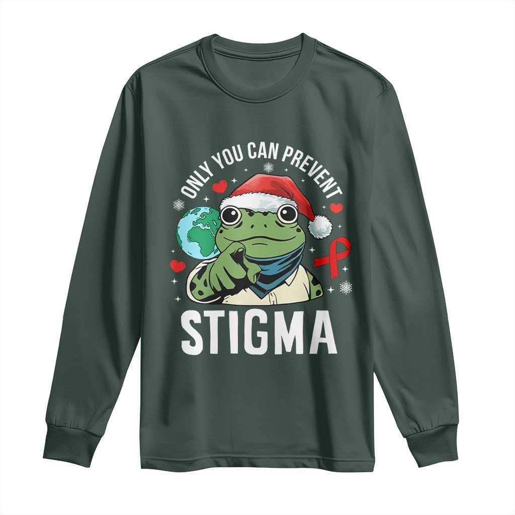 Resist Frog AIDS Awareness Christmas Long Sleeve Shirt Only You Can Prevent Stigma TS14 Dark Forest Green Print Your Wear