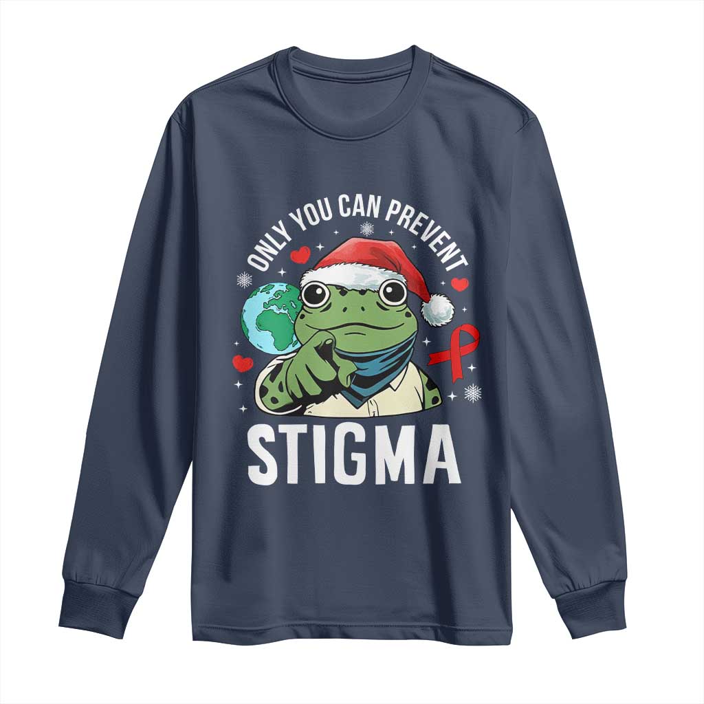 Resist Frog AIDS Awareness Christmas Long Sleeve Shirt Only You Can Prevent Stigma TS14 Navy Print Your Wear