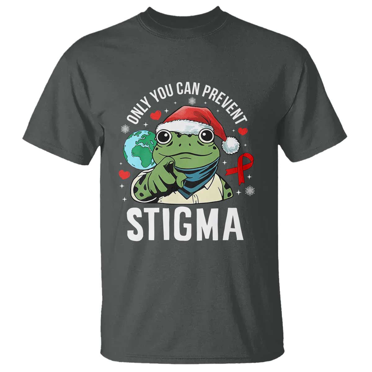 Resist Frog AIDS Awareness Christmas T Shirt Only You Can Prevent Stigma TS14 Dark Heather Print Your Wear