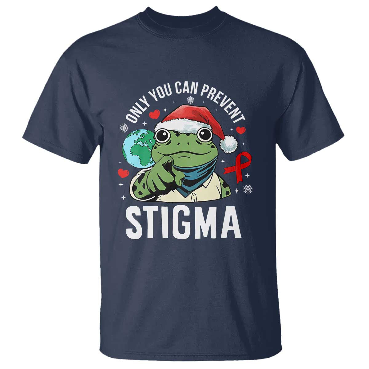 Resist Frog AIDS Awareness Christmas T Shirt Only You Can Prevent Stigma TS14 Navy Print Your Wear