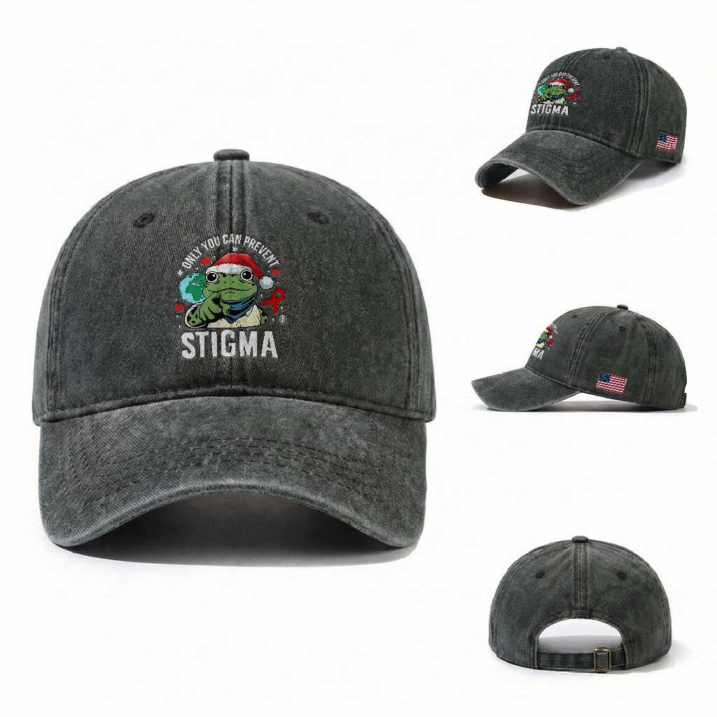 Resist Frog AIDS Awareness Christmas Washed Cotton Baseball Cap Only You Can Prevent Stigma TS14 Washed Cap Universal Fit Dark Green Print Your Wear
