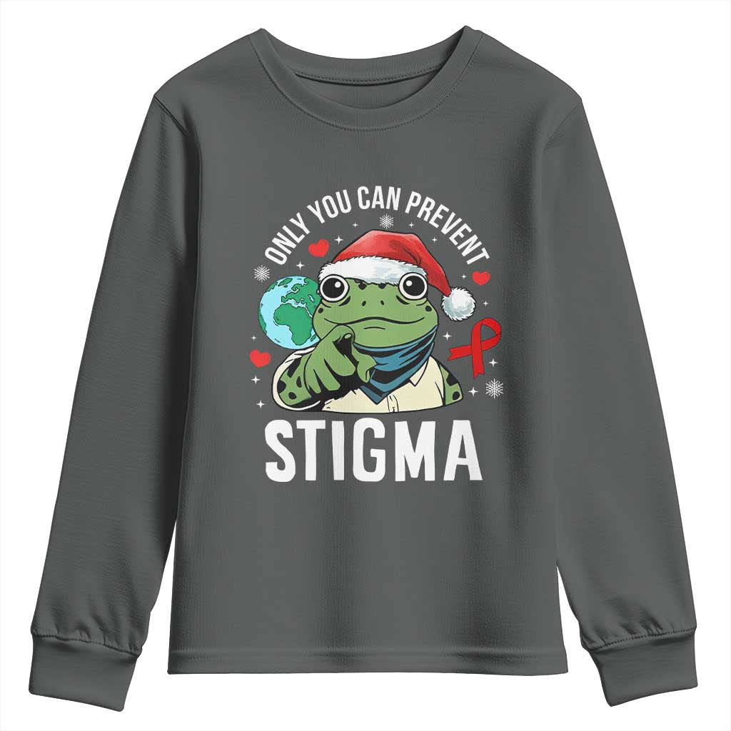Resist Frog AIDS Awareness Christmas Youth Sweatshirt Only You Can Prevent Stigma TS14 Dark Heather Print Your Wear