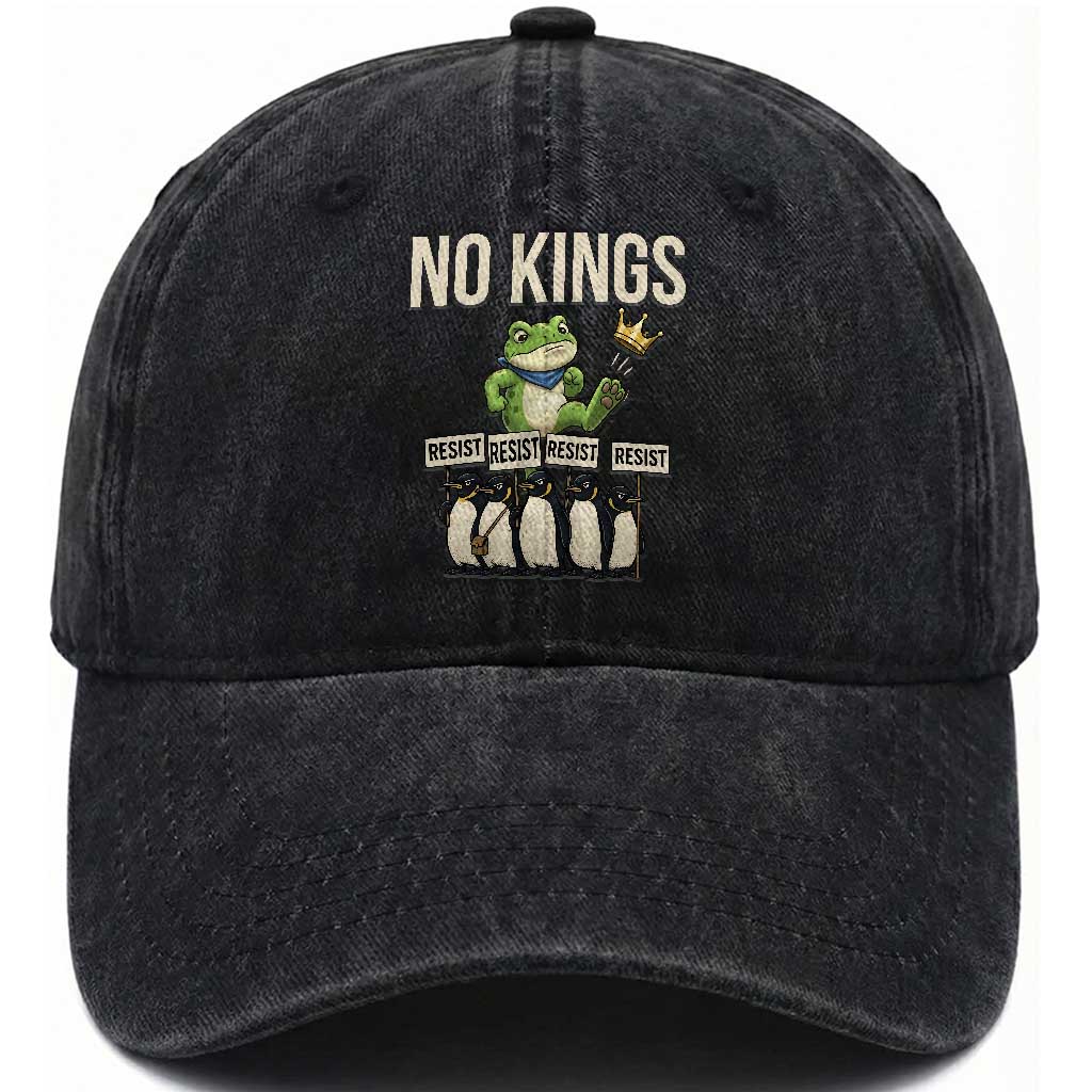 Resist Frog Washed Cotton Baseball Cap No Kings Funny Portland Protest ICE Activist Meme TS14 Washed Cap Universal Fit Black Print Your Wear