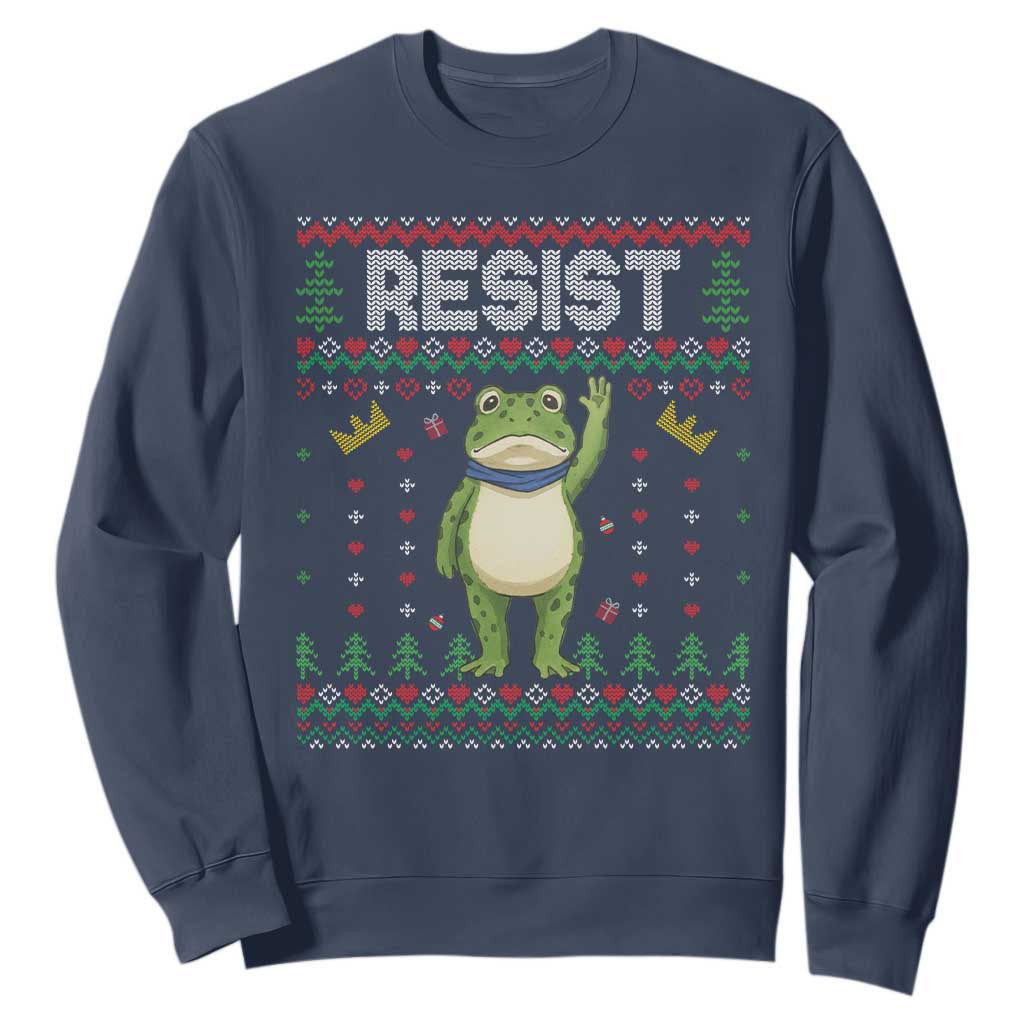 Resist Frog Sweatshirt Funny Portland Protest ICE Activist Meme 2025 TS14 Navy Print Your Wear